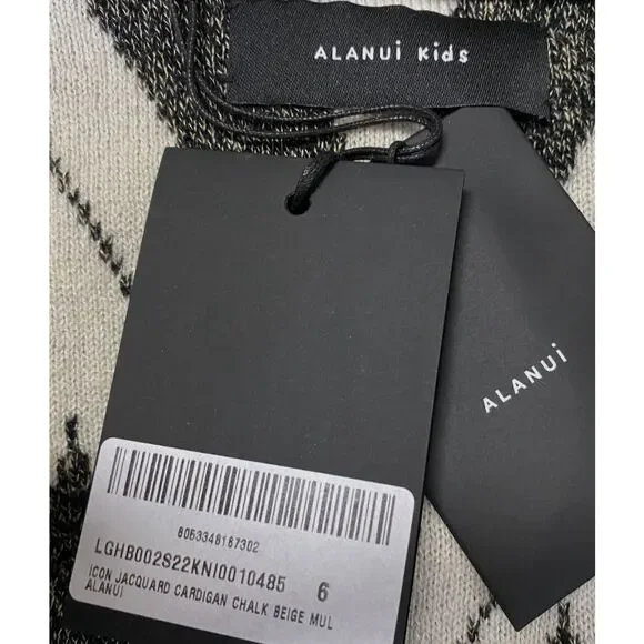 $1525 Alanui Kids Girls Beige Cashmere Bandana Jacquard Cardigan Sweater Size 6 - Picture 3 of 3